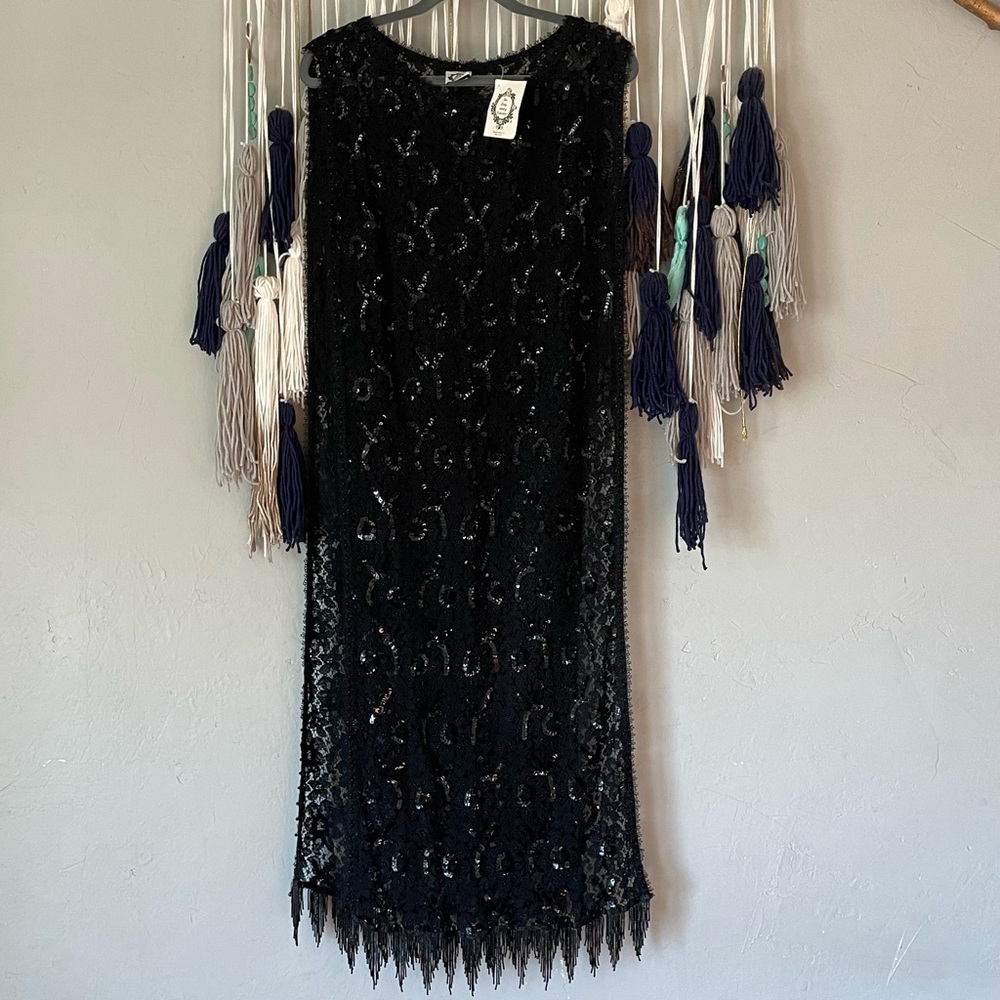1920’s Deco Style Beaded Tabard Overlay Flapper Dress